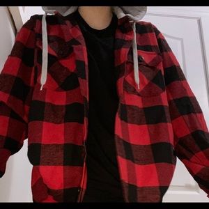 Red and Black Hooded Flannel